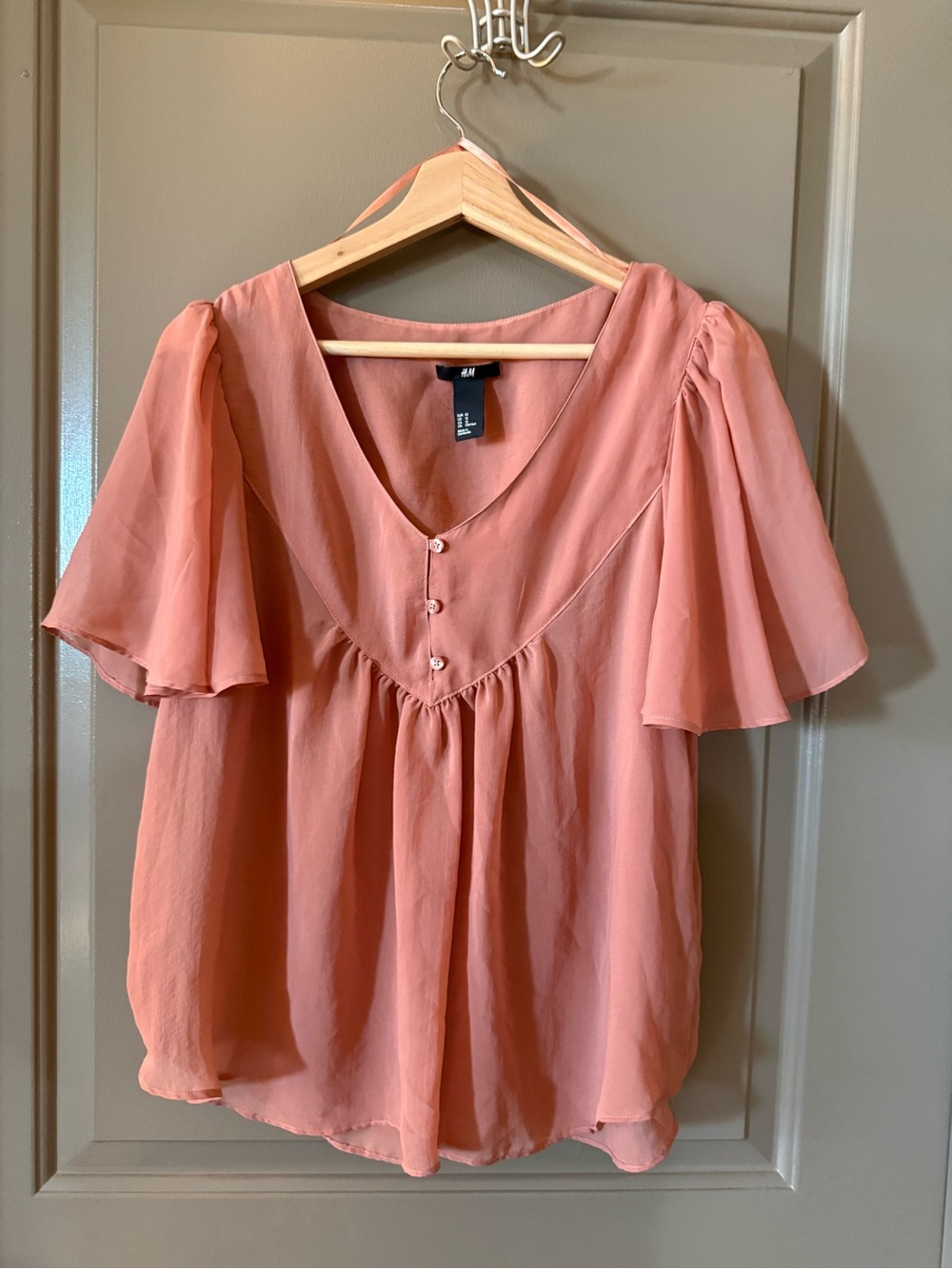 H&M Rose Flutter-Sleeve V-Neck Blouse